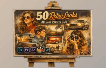 50 Retro Looks LUTs and <span class='badge badge-warning'>Presets</span> Pack by Artstation (Eldamar Studio)