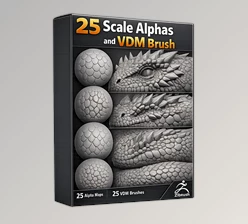 25 Scale Alphas and VDM Brush by Artstation (Custom-made Reptile Alphas to use in ZBrush)
