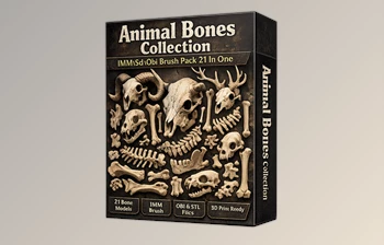 Animal Bones Collection Brush <span class='badge badge-warning'>Pack</span> <span class='badge badge-warning'>Vol.1</span> by Artstation (IMM,Stl,Obj - 21 in One)