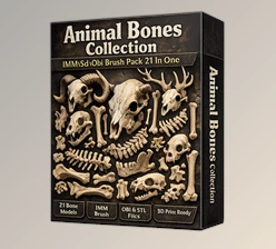 Animal Bones Collection Brush Pack Vol.1 by Artstation (IMM,Stl,Obj - 21 in One)