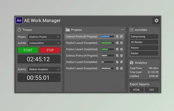 AE Work Manager - Time tracking in Ae by <span class='badge badge-warning'>Aescripts</span> (v1.0.0)