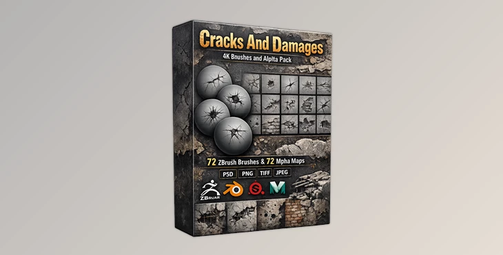 Cracks And Damages 4K Brushes and Alpha Pack