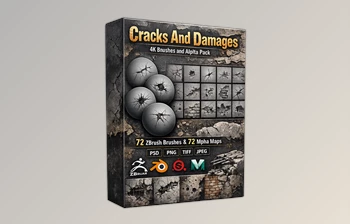 Cracks And Damages 4K <span class='badge badge-warning'>Brushes</span> and Alpha Pack by ArtStation