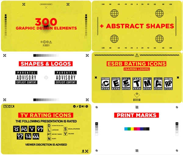DESIGN ICONS: GRAPHIC DESIGN ELEMENTS and ABSTRACT SHAPES PACK by Sickboat
