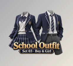 School Outfit Set 03 (Boy & Girl) for Blender by Superhivemarket